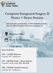 Computer-Integrated Surgery II Poster & Demo Session @ Hackerman Hall